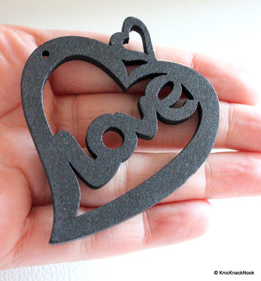 1 x Black Love Heart Wood Bead 70mm